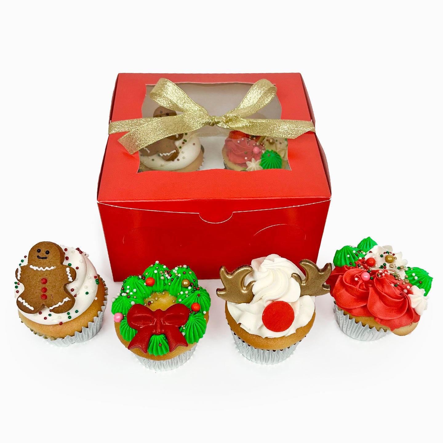 Holiday Cupcake Gift Pack with a red box and gold bow