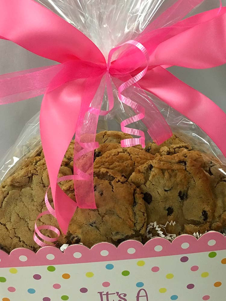 It’s A Girl Cookie Gift warped in cellophane with a ribbon