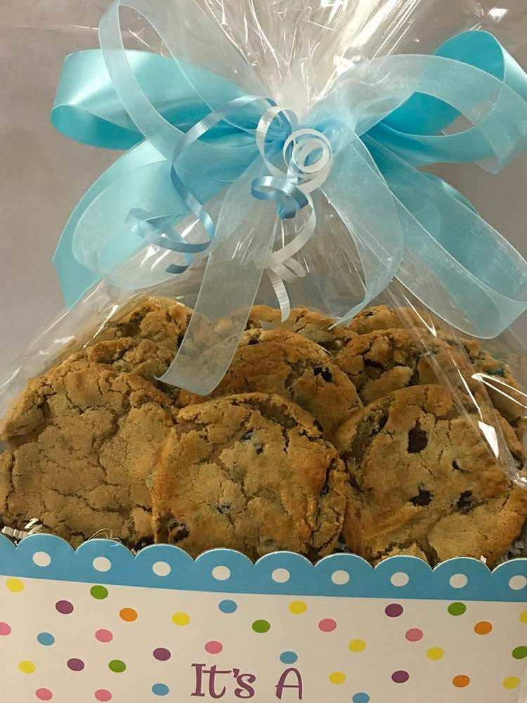 It’s A Boy Cookie Gift warped in cellophane with a ribbon