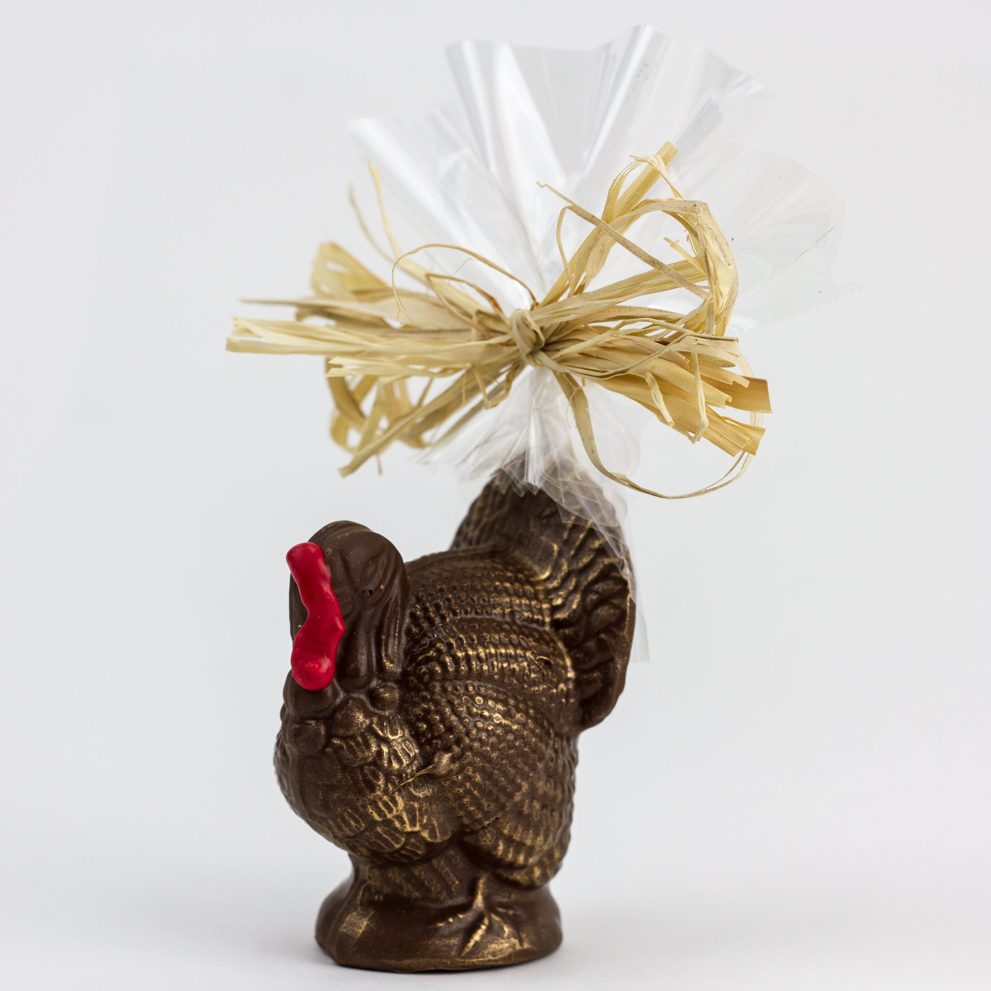 Chocolate Turkey, 4 1/2 oz wrapped in cellophane with a ribbon