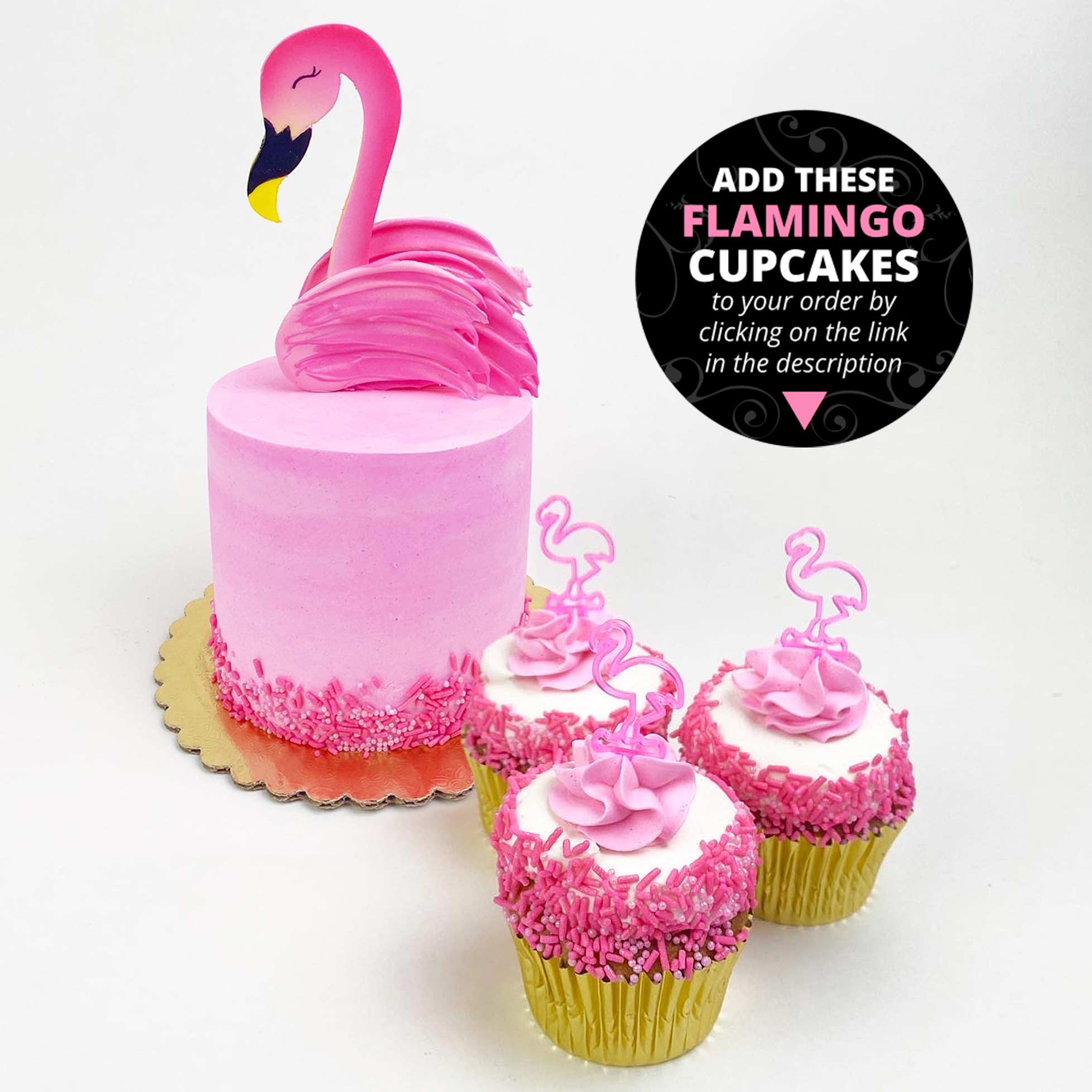 Petite Flamingo Cake. Add these Flamingo Cupcakes to your order by clicking on the link in the description