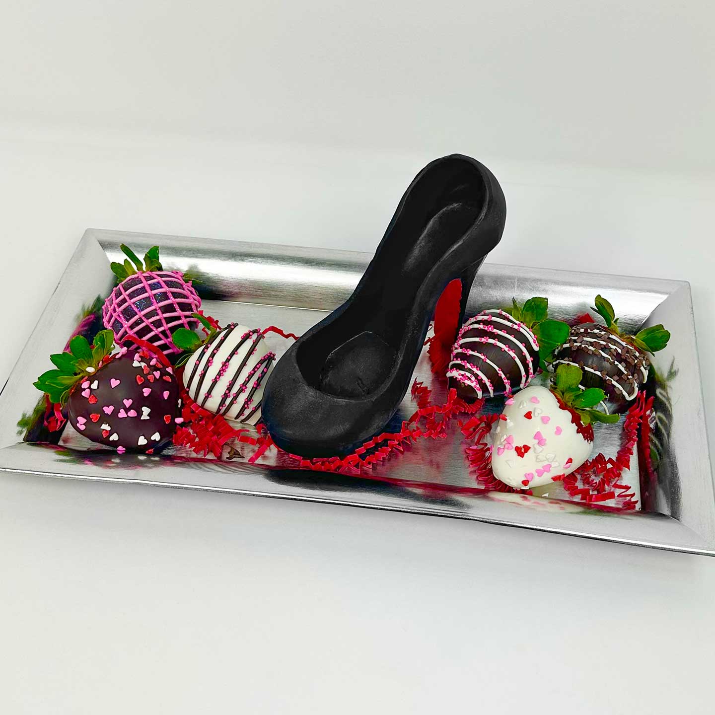 Valentine's Day Stilettos and Chocolate Strawberries on a tray