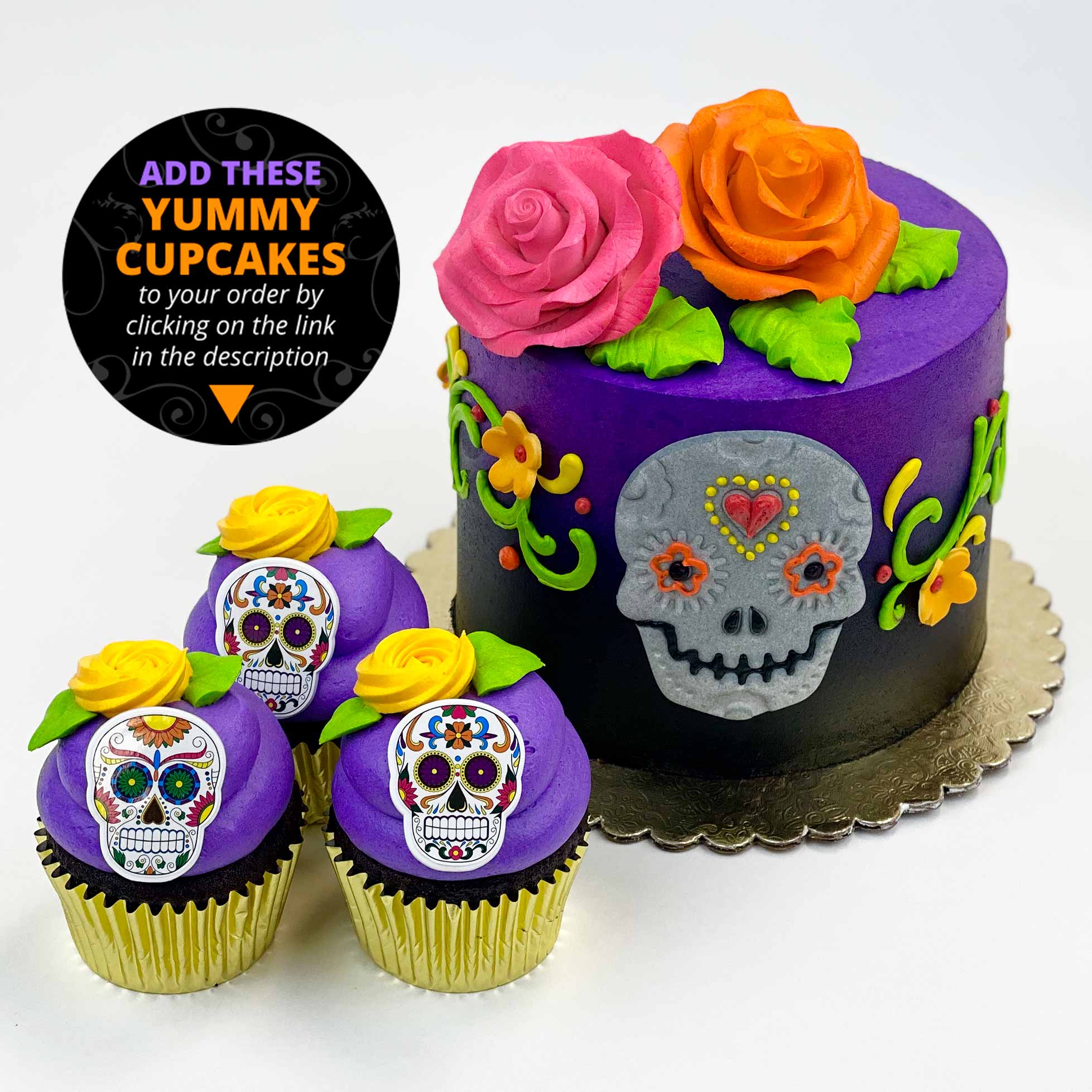 Day of the Dead Cake with cupcakes