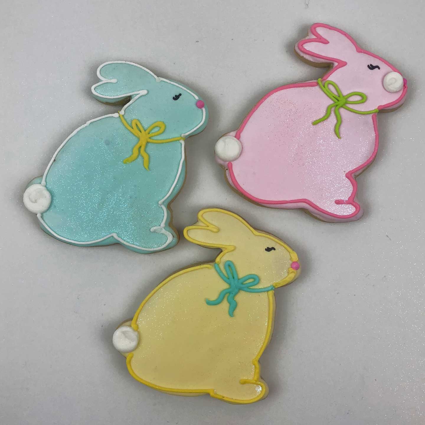 Blue, pink, and yellow Easter Bunny Cookies