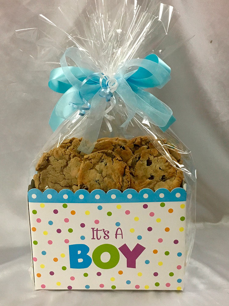 It’s A Boy Cookie Gift warped in cellophane with a ribbon
