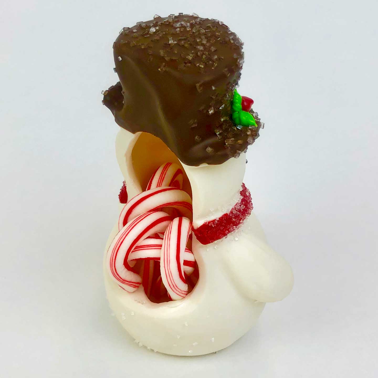 Puffy Snowman Chocolate back filled with  5 mini candy canes