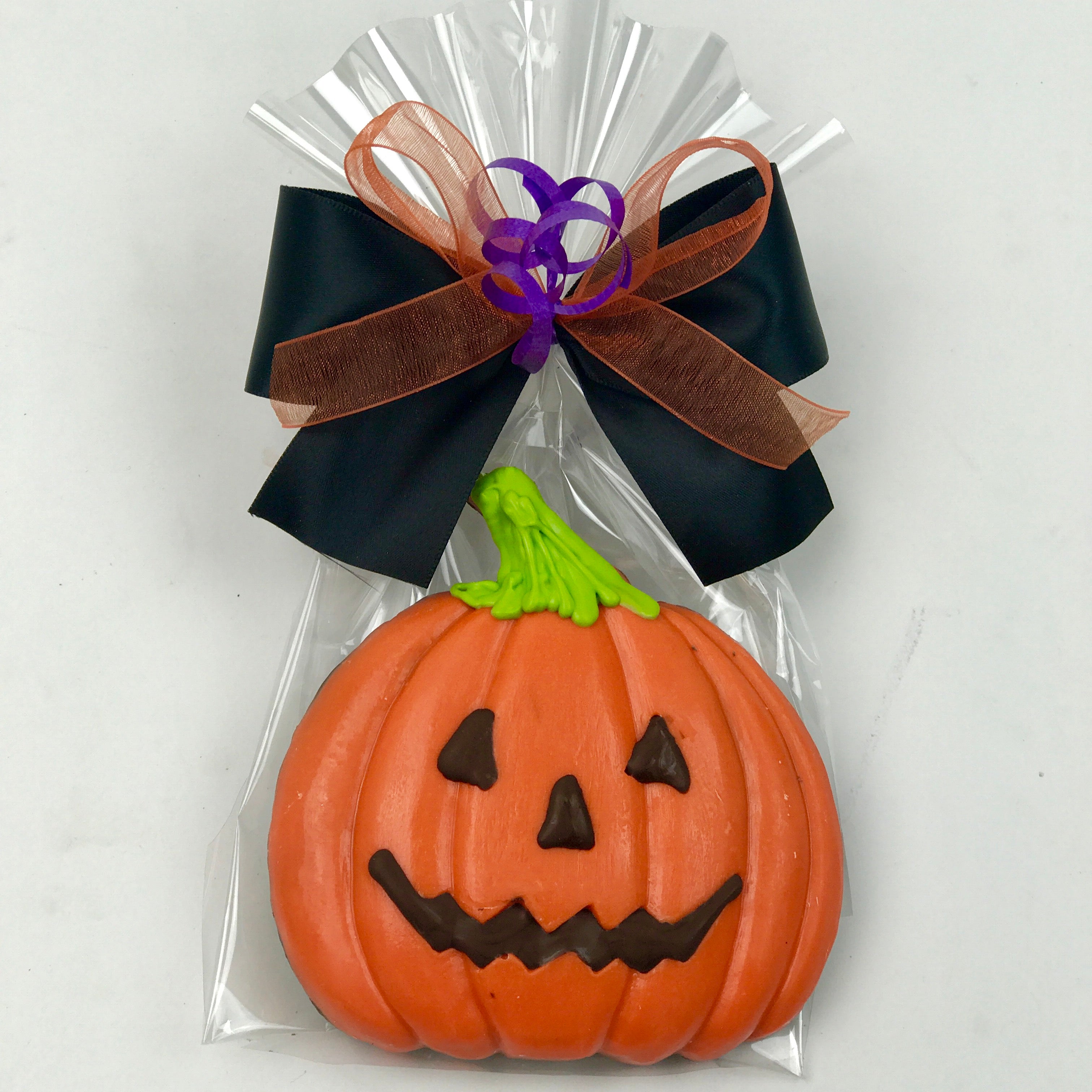 Pumpkin Crispy wrapped in cellophane with a ribbon